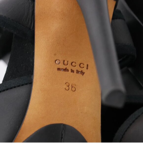AUTH GUCCI Babylon Open-Toe Platform Pumps w/Buckle Ankle Wrap in Black Leather - Picture 6 of 6
